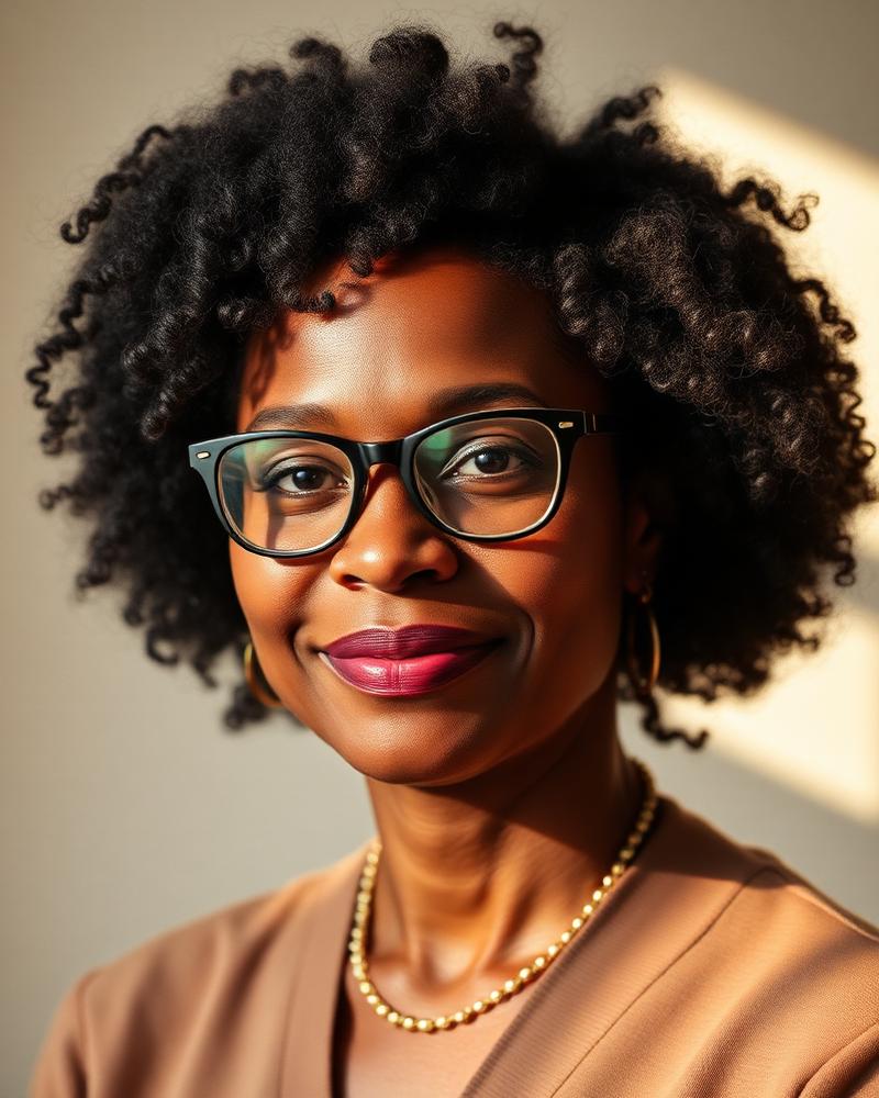 Portrait of a Black woman psychologist wearing glasses