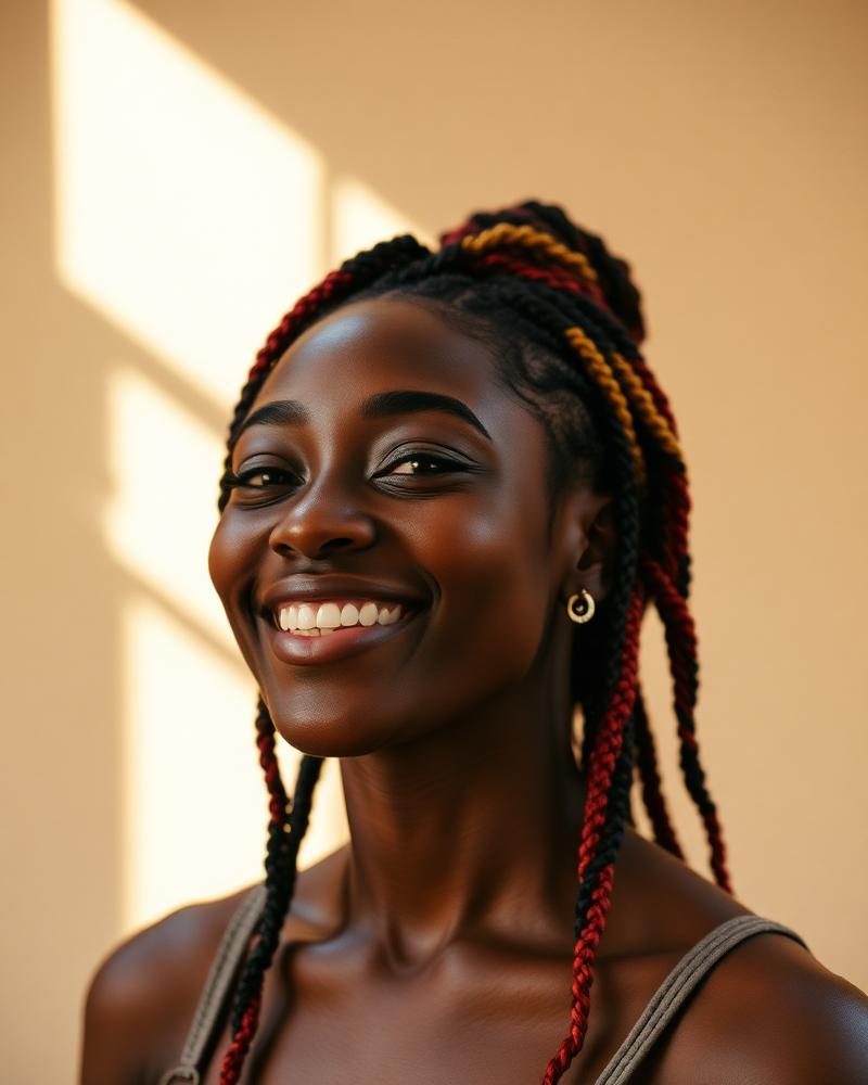 Portrait of a young Black woman artist with colorful braids